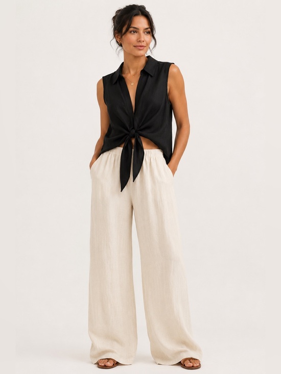 Ever New Tops - Ever New Linen Blend Sleeveless Tie-Front Blouse